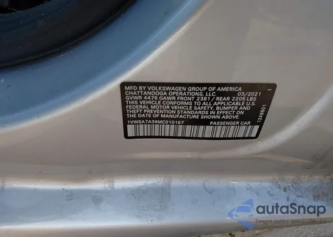 2021 Volkswagen Passat 2.0T Se из США, поврежденный, VIN 1VWSA7A36MC010167